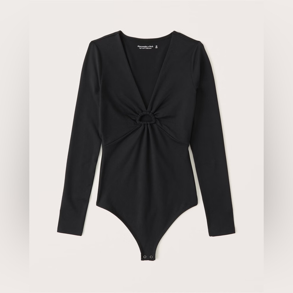 Abercrombie & Fitch Long-Sleeve Seamless Keyhole Black Bodysuit